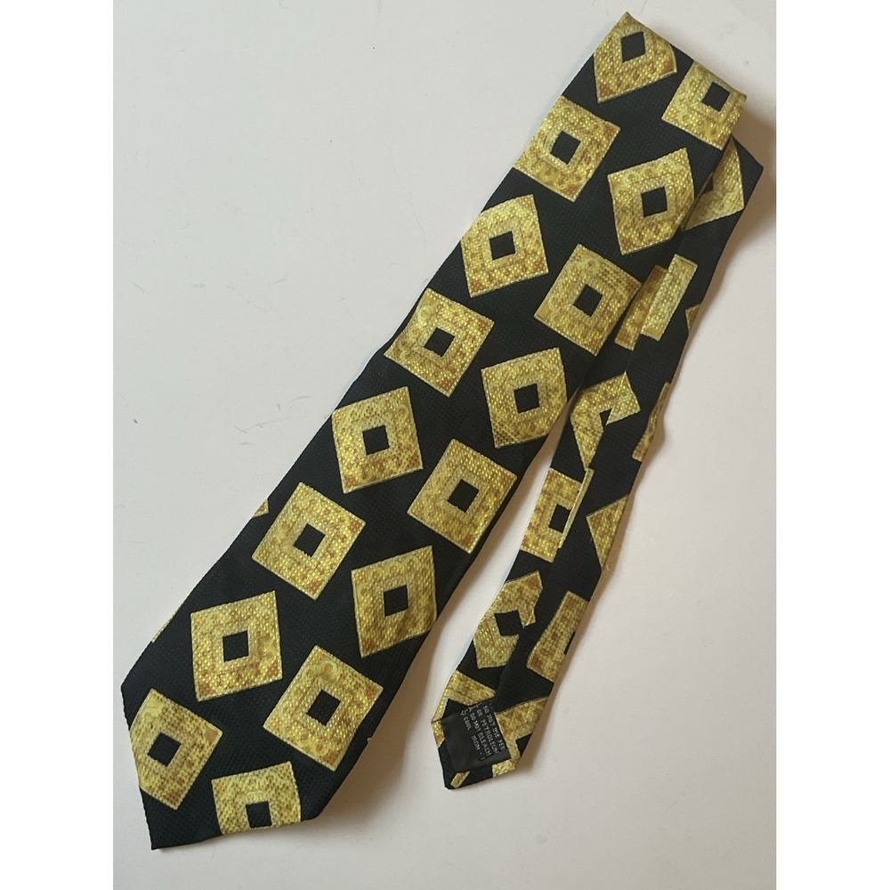 Rare Vintage Gianni Versace V2‎ Men's Tie Black Yellow Geometric Rhombus Silk